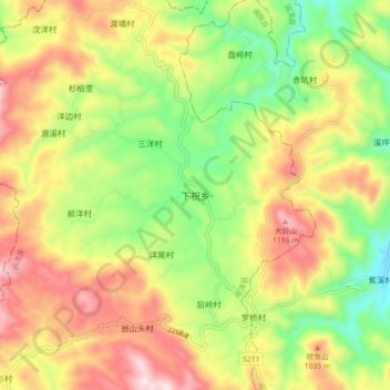 Topografische Karte 下祝乡, Höhe, Relief