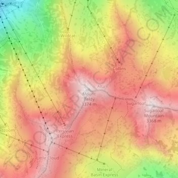 Topografische Karte Mount Baldy, Höhe, Relief