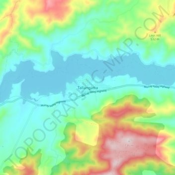 Topografische Karte Tallangatta, Höhe, Relief