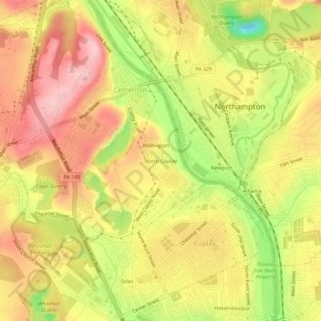 Topografische Karte North Coplay, Höhe, Relief
