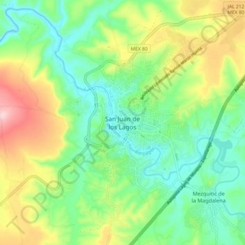 Topografische Karte San Juan de los Lagos, Höhe, Relief