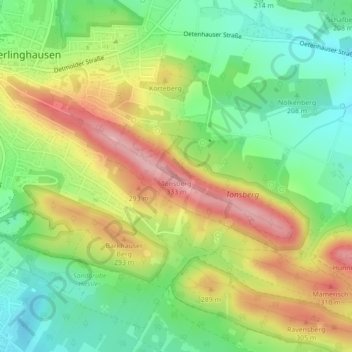Topografische Karte Tönsberg, Höhe, Relief