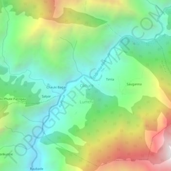 Topografische Karte Okhal, Höhe, Relief