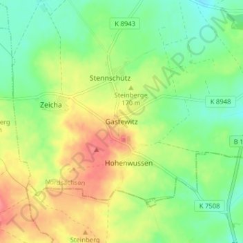 Topografische Karte Gastewitz, Höhe, Relief