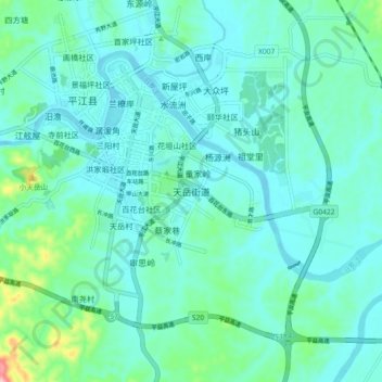 Topografische Karte 天岳街道, Höhe, Relief