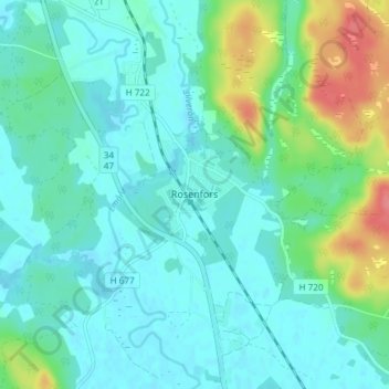 Topografische Karte Rosenfors, Höhe, Relief