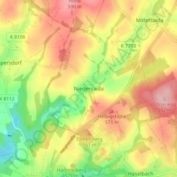 Topografische Karte Niedersaida, Höhe, Relief