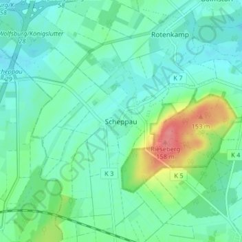 Topografische Karte Scheppau, Höhe, Relief