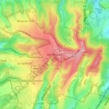 Topografische Karte Hindhead, Höhe, Relief