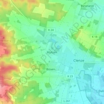 Topografische Karte Mützen, Höhe, Relief