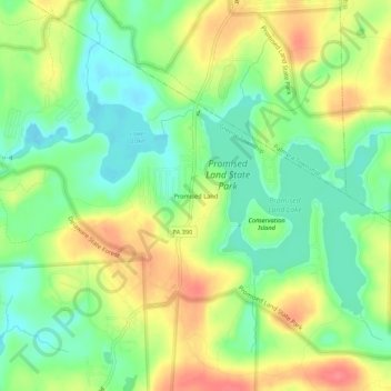 Topografische Karte Promised Land, Höhe, Relief