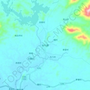 Topografische Karte 大八镇, Höhe, Relief