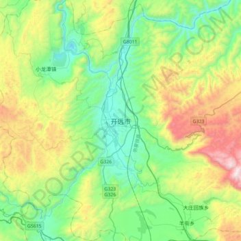 Topografische Karte 开远市, Höhe, Relief