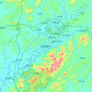 Topografische Karte Jingdezhen, Höhe, Relief