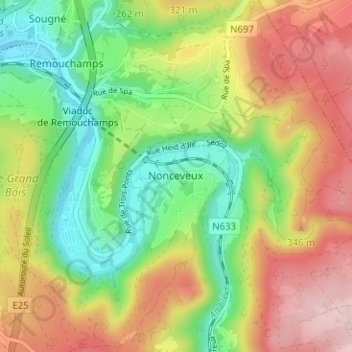 Topografische Karte Nonceveux, Höhe, Relief