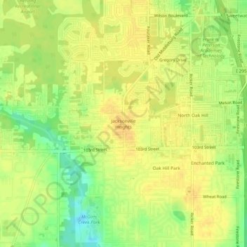Topografische Karte Jacksonville Heights, Höhe, Relief