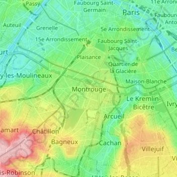 Topografische Karte Montrouge, Höhe, Relief