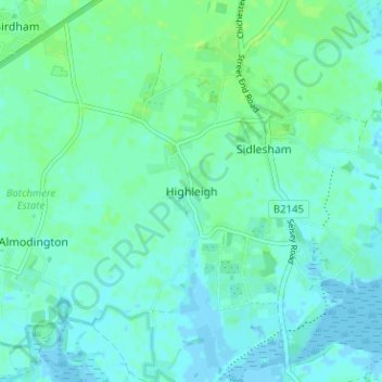 Topografische Karte Highleigh, Höhe, Relief