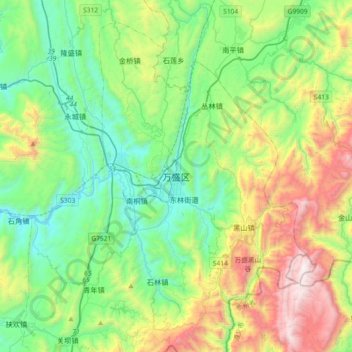 Topografische Karte 万盛区, Höhe, Relief