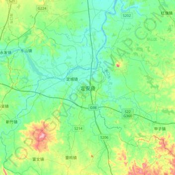 Topografische Karte 定安县, Höhe, Relief