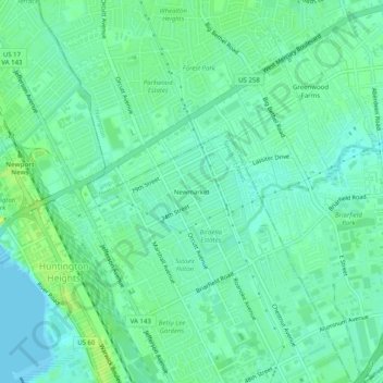 Topografische Karte Newmarket, Höhe, Relief