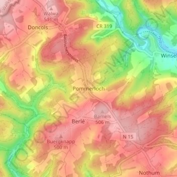 Topografische Karte Pommerloch, Höhe, Relief