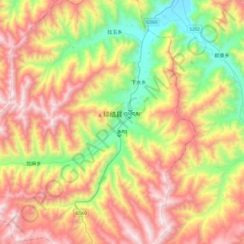 Topografische Karte 琼结县, Höhe, Relief