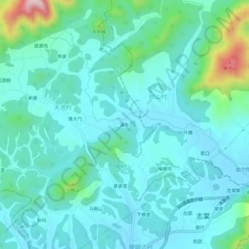 Topografische Karte 溪东, Höhe, Relief