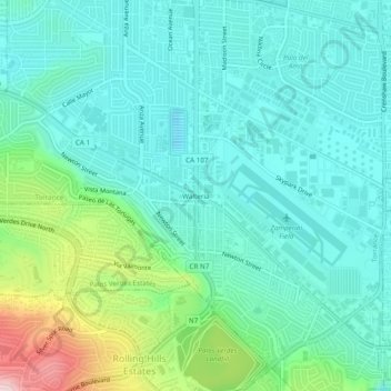 Topografische Karte Walteria, Höhe, Relief
