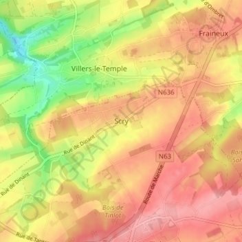 Topografische Karte Scry, Höhe, Relief
