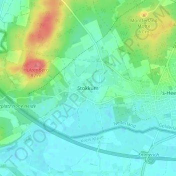 Topografische Karte Stokkum, Höhe, Relief
