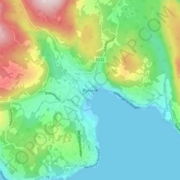 Topografische Karte Øystese, Höhe, Relief