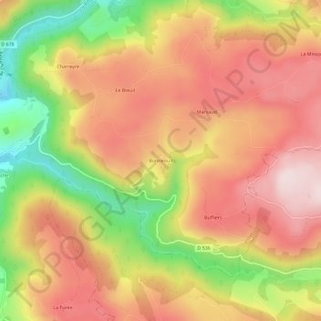 Topografische Karte Bonnenuit, Höhe, Relief