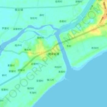 Topografische Karte 塘尾街道, Höhe, Relief