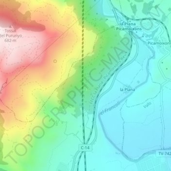Topografische Karte Solsides, Höhe, Relief