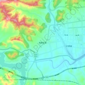 Topografische Karte 南麻街道, Höhe, Relief