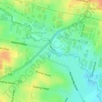 Topografische Karte Kiola Street Reserve, Höhe, Relief