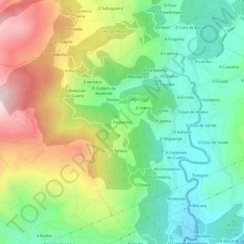 Topografische Karte Paravedra, Höhe, Relief
