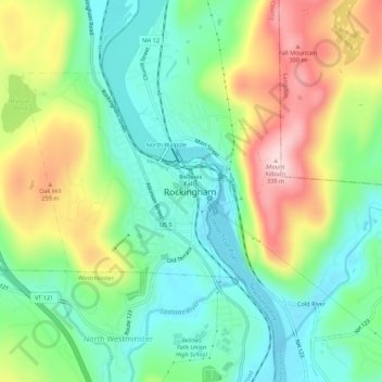 Topografische Karte Bellows Falls, Höhe, Relief