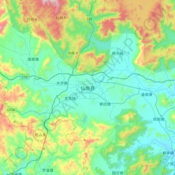 Topografische Karte 仙游县, Höhe, Relief