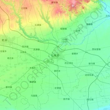 Topografische Karte 礼泉县, Höhe, Relief