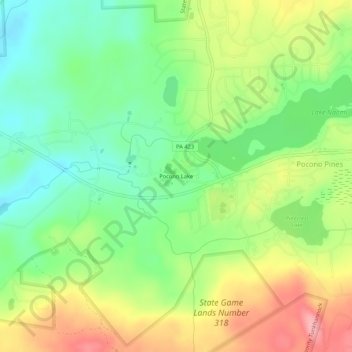 Topografische Karte Pocono Lake, Höhe, Relief