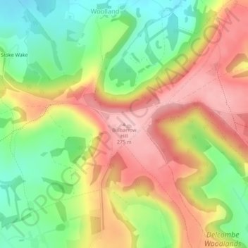 Topografische Karte Bulbarrow Hill, Höhe, Relief