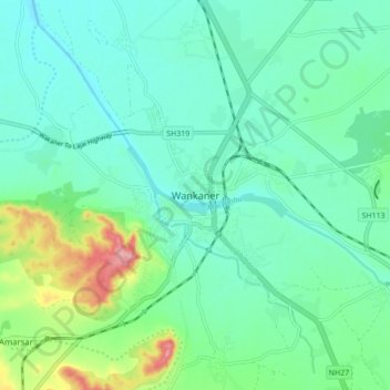Topografische Karte Wankaner, Höhe, Relief