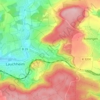 Topografische Karte Gromberg, Höhe, Relief