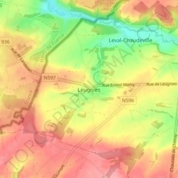 Topografische Karte Leugnies, Höhe, Relief