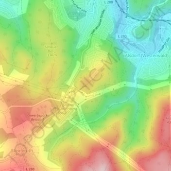 Topografische Karte Alsberg, Höhe, Relief