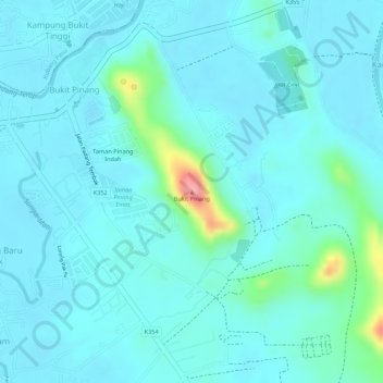 Topografische Karte Bukit Pinang, Höhe, Relief