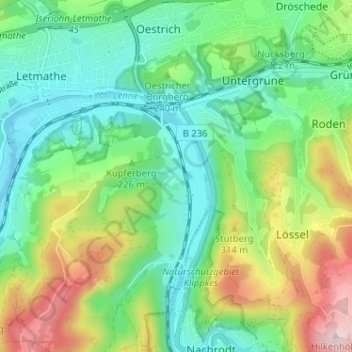 Topografische Karte Stenglingsen, Höhe, Relief