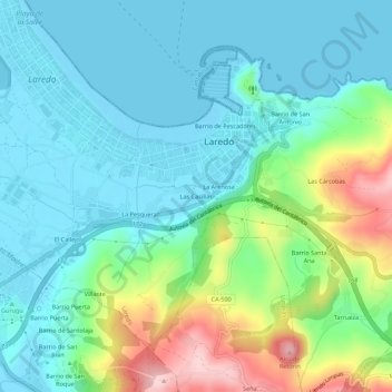 Topografische Karte Las Casillas, Höhe, Relief
